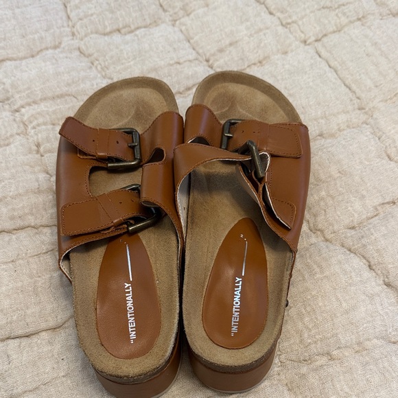 INTENTIONALLY BLANK Tan Leather Mules Platform - Picture 2 of 5